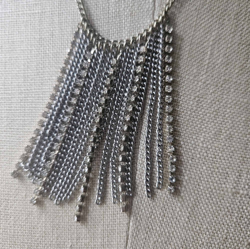 Silver Chain & Rhinestone Fringe Pendant - Picture 3 of 8